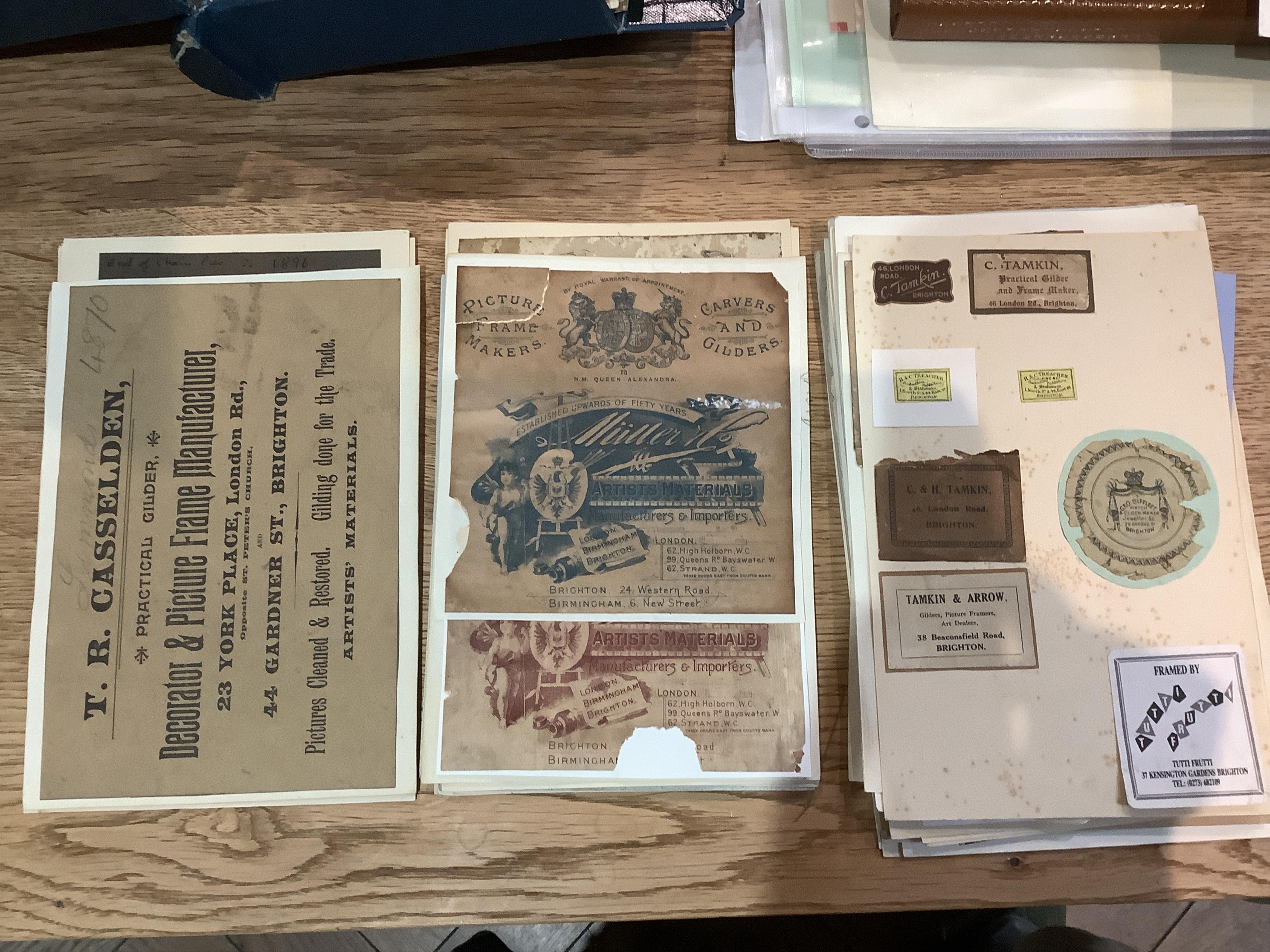 A collection of 18th century and later trade cards and ephemera, many relating to businesses and libraries, etc in Brighton and Sussex. Condition - fair to good.